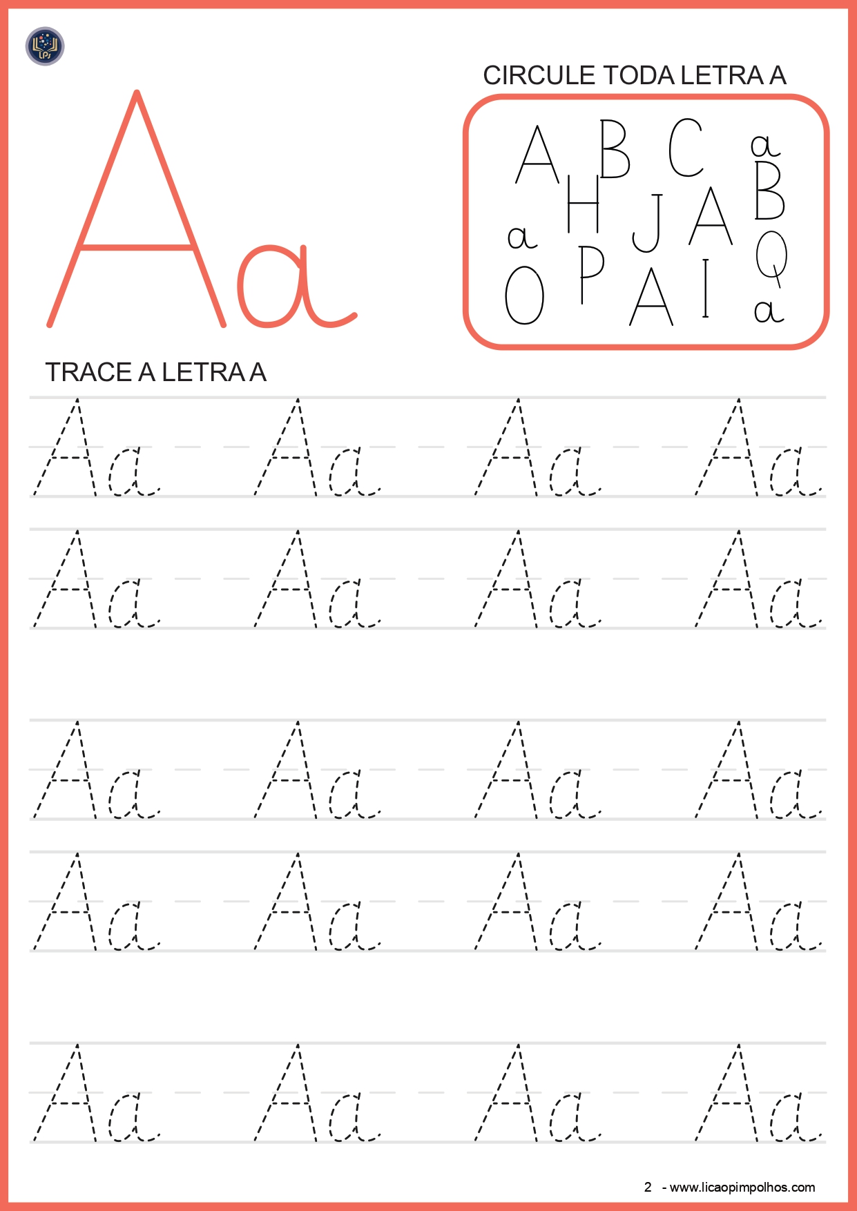 Atividade de traçado da letra A — apostila Leitura Fácil