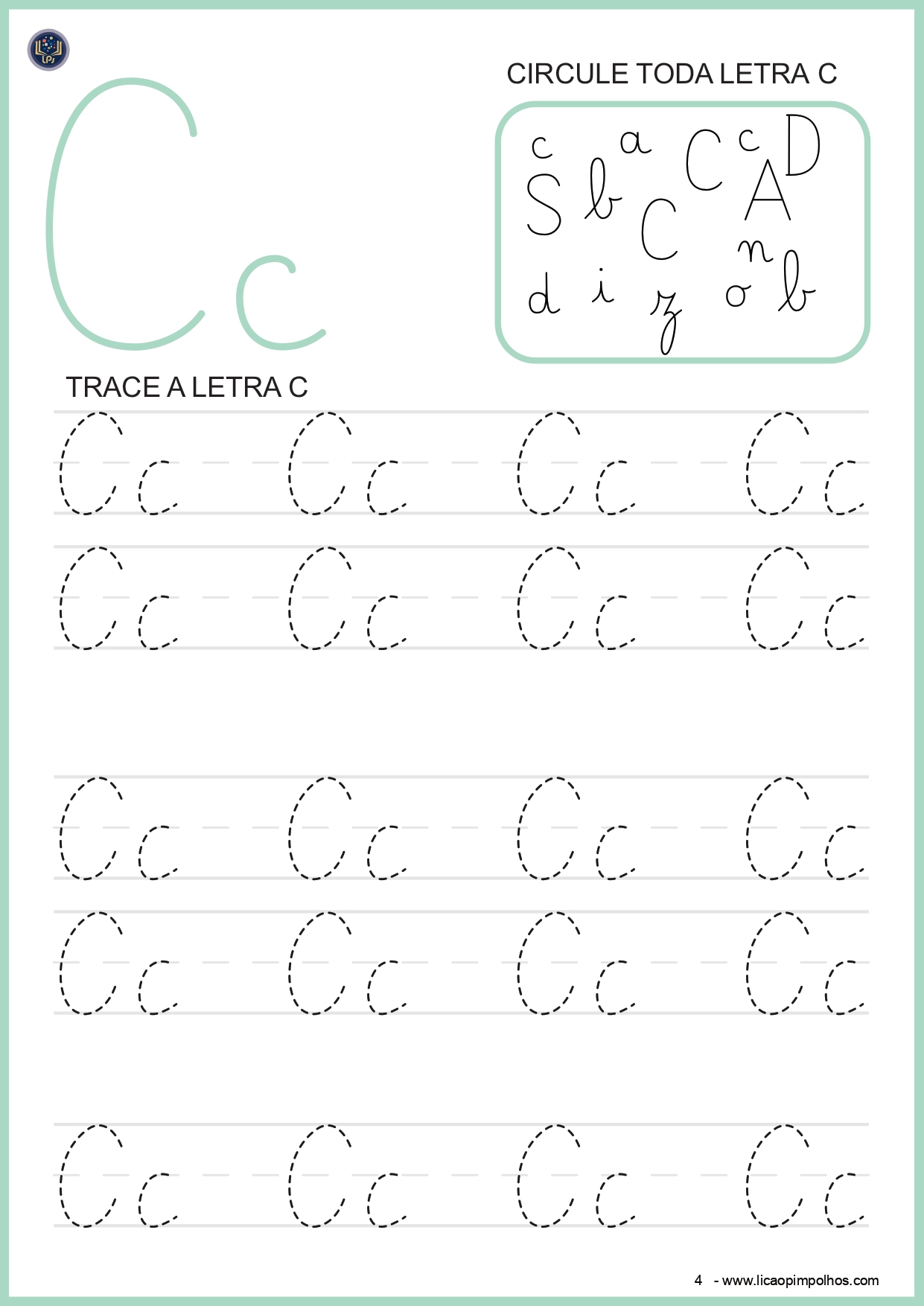 Atividade de traçado da letra C — apostila Leitura Fácil