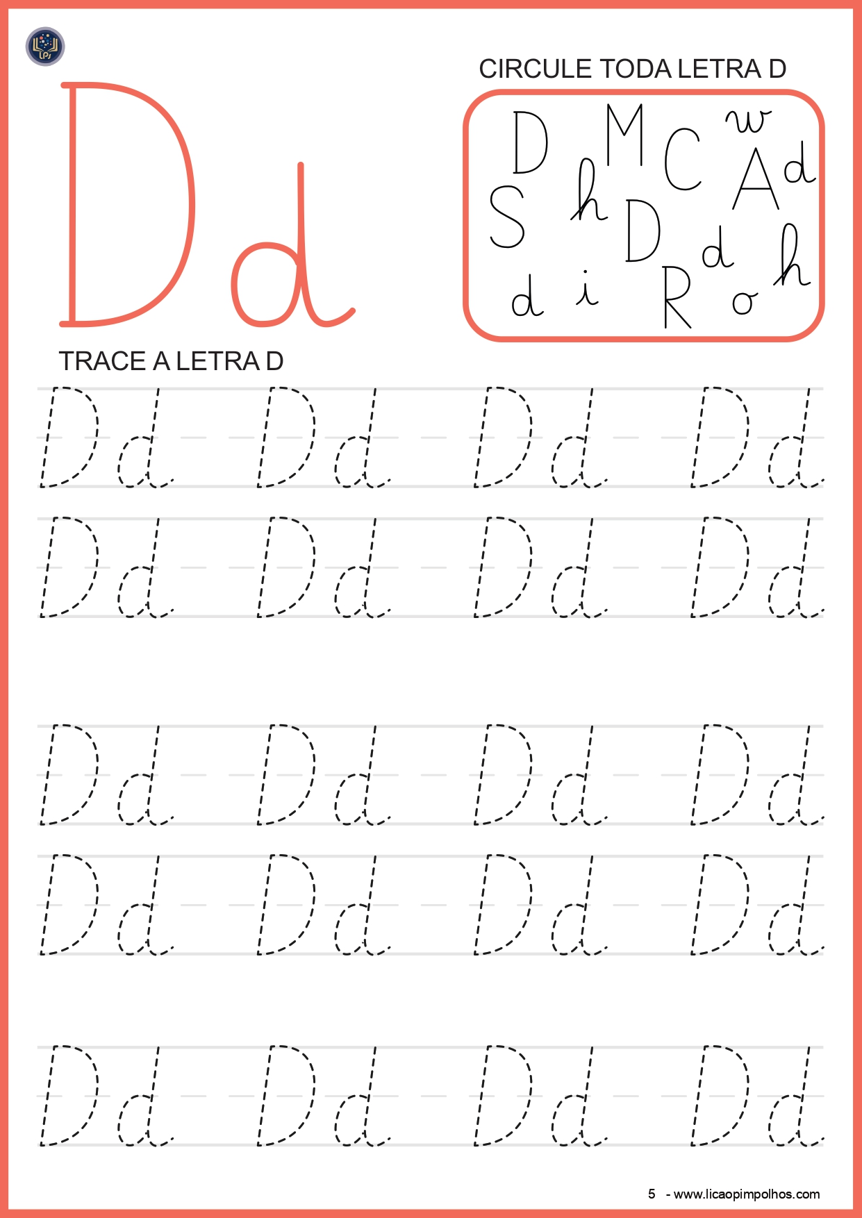 Atividade de traçado da letra D — apostila Leitura Fácil