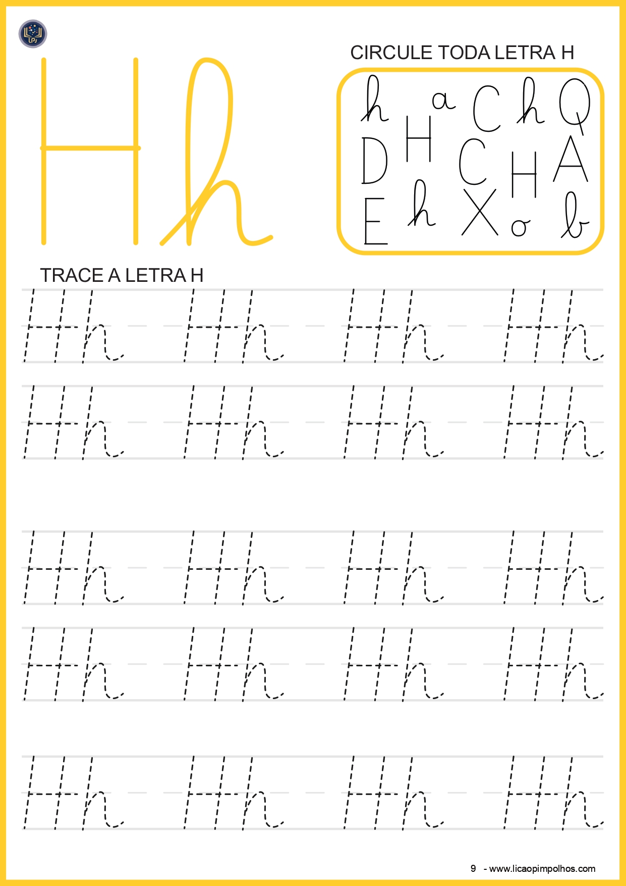 Atividade de traçado da letra H — apostila Leitura Fácil